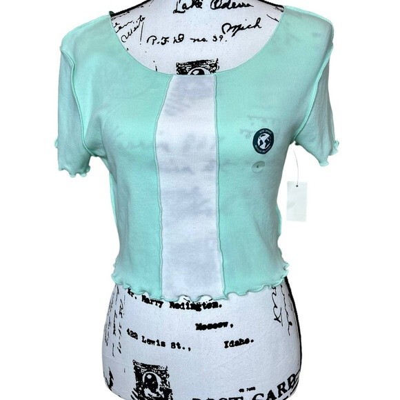 Aeropostale Tops - Aeropostale mint green  crop top lettuce hem baby tee top size L streetwear